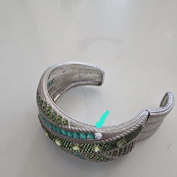 Judith Ripka Authentic Emerald & Silver and Silver Cuff Bracelet - Picture 8 of 9